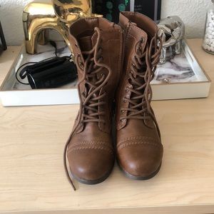 Brown combat boots